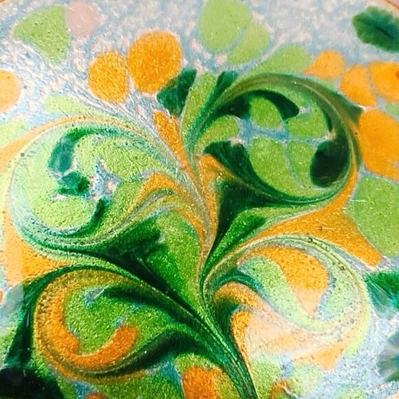 Mid Century Enamel Brooch Signed Inga Copper Abstract Floral Vintage Pin - Picture 4 of 7